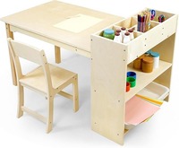 Ensemble table et chaises d'art moderne pour enfants Mobilier scolaire en bois de bouleau avec rangement pour le dessin des tout-petits