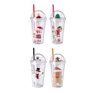Gobelet en plastique avec paille DIAM. 10 H. 21 AVEC ASSORTIMENT DE DÉCORATIONS DE NOËL - Product Image 1