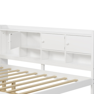 Sofá Cama en Forma de L de Madera con Siete Armarios de Almacenamiento, Dos Cajones de Almacenamiento, Cama Multifuncional con Escritorio y Estantería Integrada - Product Image 3