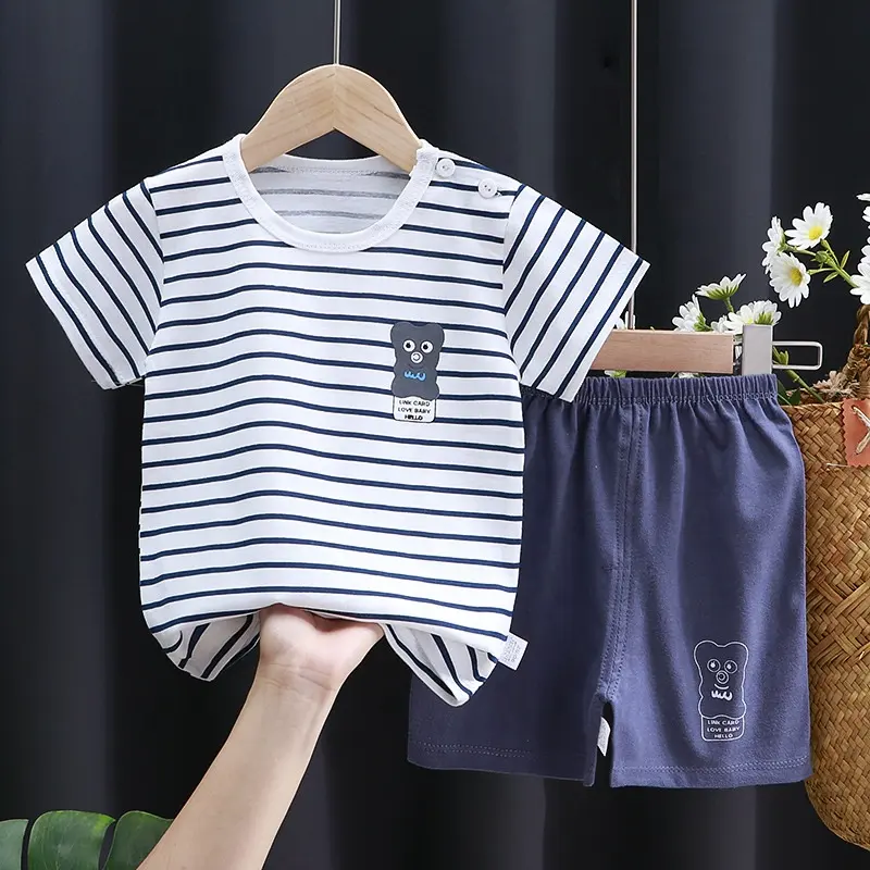 Summer Kid Clothes Short Sleeve 100% Cotton T-shirt 2-piece Boys' Summer Cartoon Suit Boys' T-shirt Children's Shorts Set