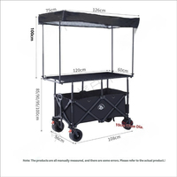 Chariot pliant robuste de 420 L de haute qualité, réglable en hauteur sur 4 positions, avec auvent en polyester rose et roues larges, pour le camping et la vente ambulante