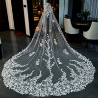 ROMANTIC Luxury One Layer 3D Flower Cathedral Veil Lace Wedding Bridal Sequin Beads Veils Dengan Sisir