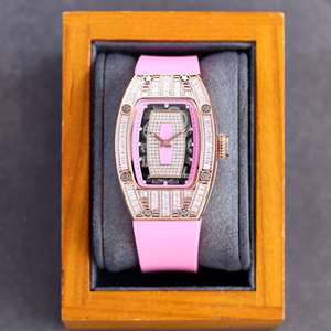 Classic Barrel-shaped Luxury Unisex Mechanical Movement Carbon Fiber <b>case</b> <b>Watch</b> Diamond-encrusted Hollow Dial Design Fashionable - Product Image 3