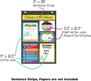 Tablero Colgante Negro de 6 Bolsillos para Recursos de Aula, Tablero de Anuncios para Preescolar, Exhibición de Material Escolar y de Oficina (Tarjetas No Incluidas) - Product Image 3