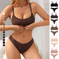 Fournisseur rapide Ensemble de soutien-gorge de sommeil en soie glacée sans couture pour femmes Soutien-gorge et string sans fil réglables avec dos en forme de T