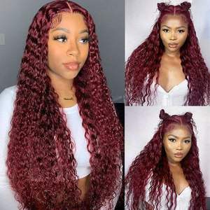 Perruque lace lace wig naturelle ondulée, <span class=keywords><strong>cheveux</strong></span> 100% humains, 13x4, lace front transparent, vison vierge, 40 pouces, bordeaux 99j, de chine - Product Image 2
