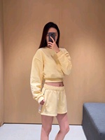 Set Yoga Aloe: Kaus Olahraga Wanita Grosir, Ringan, Model Crop Crewneck, Celana Pendek Longgar Trendy dengan Tali Serut