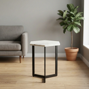 Modern Hexagonal <b>Marble</b> Top <b>Side</b> <b>Table</b> with Black Metal Frame Minimalist Living Room Furniture Decorative Accent <b>Table</b> - Product Image 2