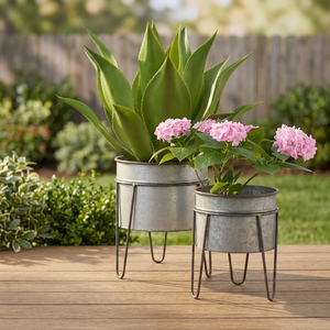 Support de pot de fleurs moderne en fer galvanisé KS International avec support pour jardin intérieur/extérieur - Product Image 3