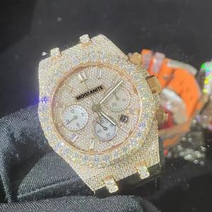 Montre-bracelet mécanique chronographe classique en acier inoxydable 904L avec diamants, montre de luxe en moissanite VVS pour hommes - Product Image 1