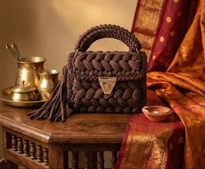 Chocolate Brown <b>Braided</b> Handmade Purse Ethnic Stylish Pearl Two Straps Purse Cotton <b>Cord</b> Weaving for Women's Mini Bags - Product Image 3
