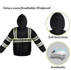 Giacca Riflettente Invernale ad Alta Visibilità, Calda, Nera, per Sport all'Aperto e Lavoro, con Strisce Riflettenti - Product Image 6