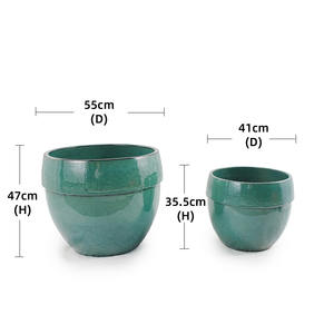 Ensemble de pots de fleurs en céramique de style américain, vert turquoise brillant, en forme de bol, écologiques, durables, pour l'intérieur, l'extérieur, le jardin, la terrasse - Product Image 2