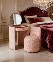 Table de toilette ronde moderne rembourrée, petite coiffeuse avec miroir rabattable et tabouret, ensemble en bois de chêne, fournisseur de meubles de chambre
