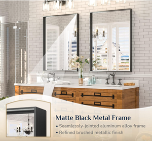 Moderner schwarzer Aluminiumlegierungs-gerahmter Badezimmers piegel 22x30 Zoll rechteckiger Wand-Kosmetik spiegel mit quadratischer Ecke für Waschbecken - Product Image 5