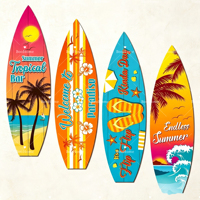 Decoración de Pared de Madera con Diseño de Tabla de Surf y Playa, Decoración para Fiestas Hawaianas con Temática Veraniega, Juego de Cuatro Piezas