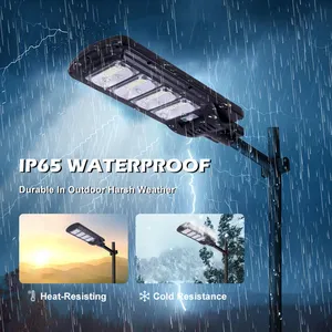 Lâmpada IP65 impermeável para exterior preta 50w 100w 150w 200w 250w 300w luz de rua LED solar integrada