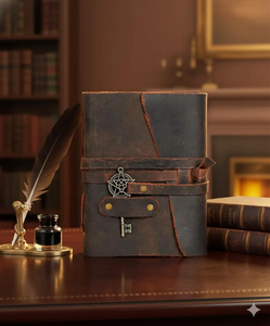 Vintage Leather Grimoire Journal with Skeleton Key Deckle Edge Paper <b>Book</b> of Shadows, Antique Spell Writing Notebooks - Product Image 2