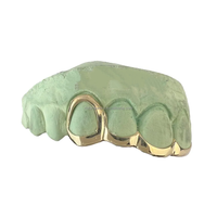 Bijoux Fine Grillz Hip Hop, grilles dentaires ouvertes, motif vague, en argent sterling 925 massif et or massif, 6 dents avec pont de connexion