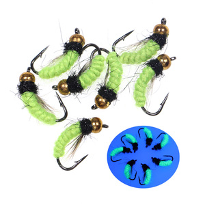 Appât artificiel pour la pêche en forme d'insecte, leurre pour attraper des poissons, fluorescents, nymphe de mouche, UV, en laiton, avec tête plombée - Product Image 1
