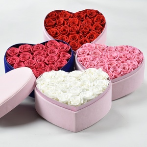 HFloral wholesale 19pcs eternal elegant natural decorative real Preserved Rose in Heart- Shaped Gift Box for Valentine's Day