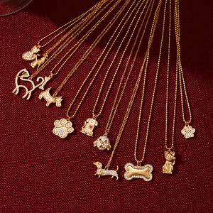 Collier J&D avec <span class=keywords><strong>pendentif</strong></span> animal mignon chaton, en acier inoxydable plaqué <span class=keywords><strong>or</strong></span> 18 carats, avec strass, os, patte, cristal, chiot Westie, <span class=keywords><strong>pendentif</strong></span> animal - Product Image 1