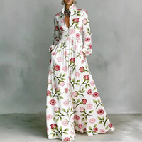 Robe longue décontractée pour femme, personnalisable OEM/ODM, marque privée, multicolore, col montant, boutonnée, ourlet plissé, manches longues, imprimée, pour le quotidien
