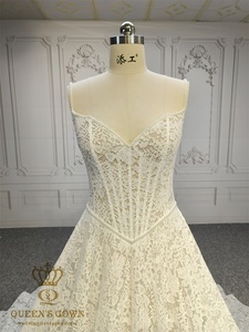 QUEENSGOWN Vintage Water Soluble Lace Wedding <strong>Dress</strong> Beaded Strap and <strong>Basque</strong> Waist A-Line Bridal <strong>Dress</strong> Sexy V-Neck <strong>Dress</strong> - Product Image 2