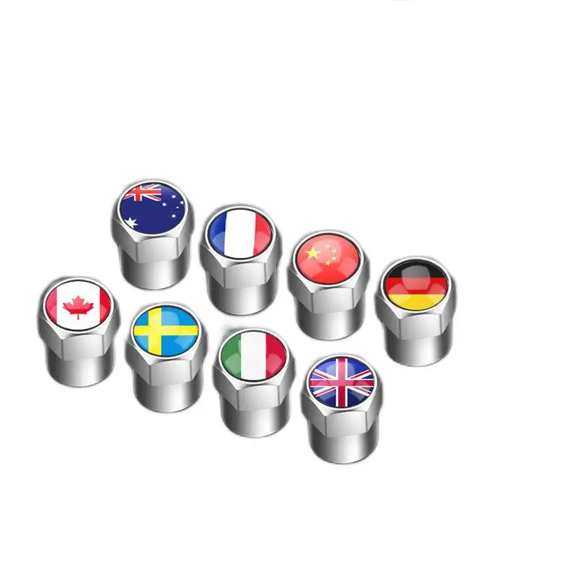Flag Mini Valve Cap Set (British, Italian, German, French Flags) - Stainless Steel, Screw-Mount, Universal for Tire Valve Nozzle