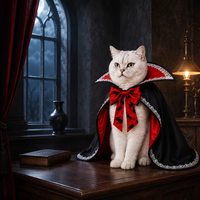 Costume d'Halloween pour animaux de compagnie, cape de style britannique à motif chauve-souris, cosplay pour chiens et chats, châle amusant avec chapeau (toutes saisons Hefei)
