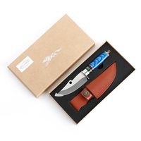 OEM haute dureté 7Cr17Mov en acier inoxydable lame fixe Mokume couteau de chasse poignée en résine outil de cuisine pour la survie en camping