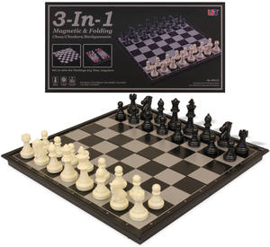 Juego de Ajedrez, Damas y Backgammon Magnético y Plegable 3 en 1 Portátil para Viajes con Estuche Resistente, Perfecto para Todos los Niveles de Habilidad - Product Image 1