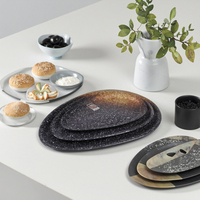 Plaques plates ovales en mélamine noire, pour restaurant japonais, bon marché, vente en gros, collection