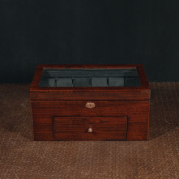 Boîte à montres de luxe rétro à double couche 12+8 emplacements, grain de bois craquelé rouge-brun, finition brillante, résistante à l'eau, suède noir