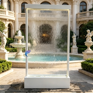 Modern Luxury LED Glass Waterfall Wall Stainless Steel Frame Rain Curtain Home Garden Decor - Product Image 1
