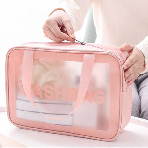 Custom logo Large Capacity Waterproof pu Leather and clear pvc Zipper <strong>Toiletry</strong> Bags Travel Cosmetic Makeup Bag for Women &amp; <strong>Men</strong> - Product Image 2