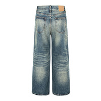 Celana Denim Gaya Retro Amerika dengan Efek Usang dan Tambalan Jahitan Tangan - Celana Pria dan Wanita yang Tahan Lama.