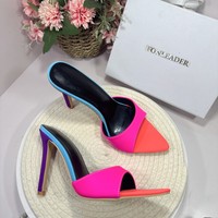 Mules à talons aiguilles pour femmes, tendance, à bout pointu et ouvert, multicolores, colorblock, à enfiler, sandales à talons hauts, escarpins décontractés