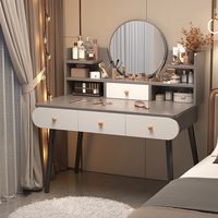 Table de maquillage moderne minimaliste en bois de bouleau durable avec miroir éclairé et rangement pour petites chambres, couleur personnalisable