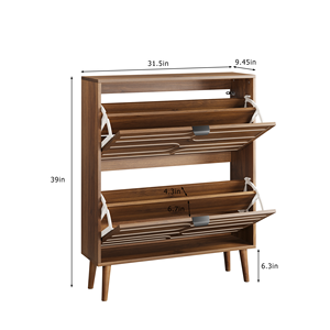 Modern Independent Shoe Cabinet 31.5 Inch Walnut <b>Storage</b> Cabinet with 2 Flip <b>Drawers</b> Fence Design - Product Image 2