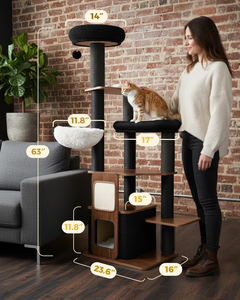 63" Heavy Duty <b>Cat</b> <b>Tree</b> for Indoor <b>Cats</b>, Sturdy <b>Cat</b> Tower for <b>Large</b> <b>Cats</b> with Scratching Post, Plush Top Perch, <b>Cat</b> Condo - Product Image 6