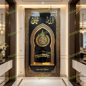 Art mural islamique <span class=keywords><strong>opulent</strong></span> noir et or avec calligraphie Kaaba <span class=keywords><strong>Ayat</strong></span> Al-Kursi, décoration de maison musulmane, peinture en porcelaine à LED et cristaux - Product Image 5