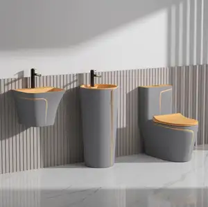 Southeast Asia cross-border wall hung wash basins ceramic wall hung basin three piece set with multiple color