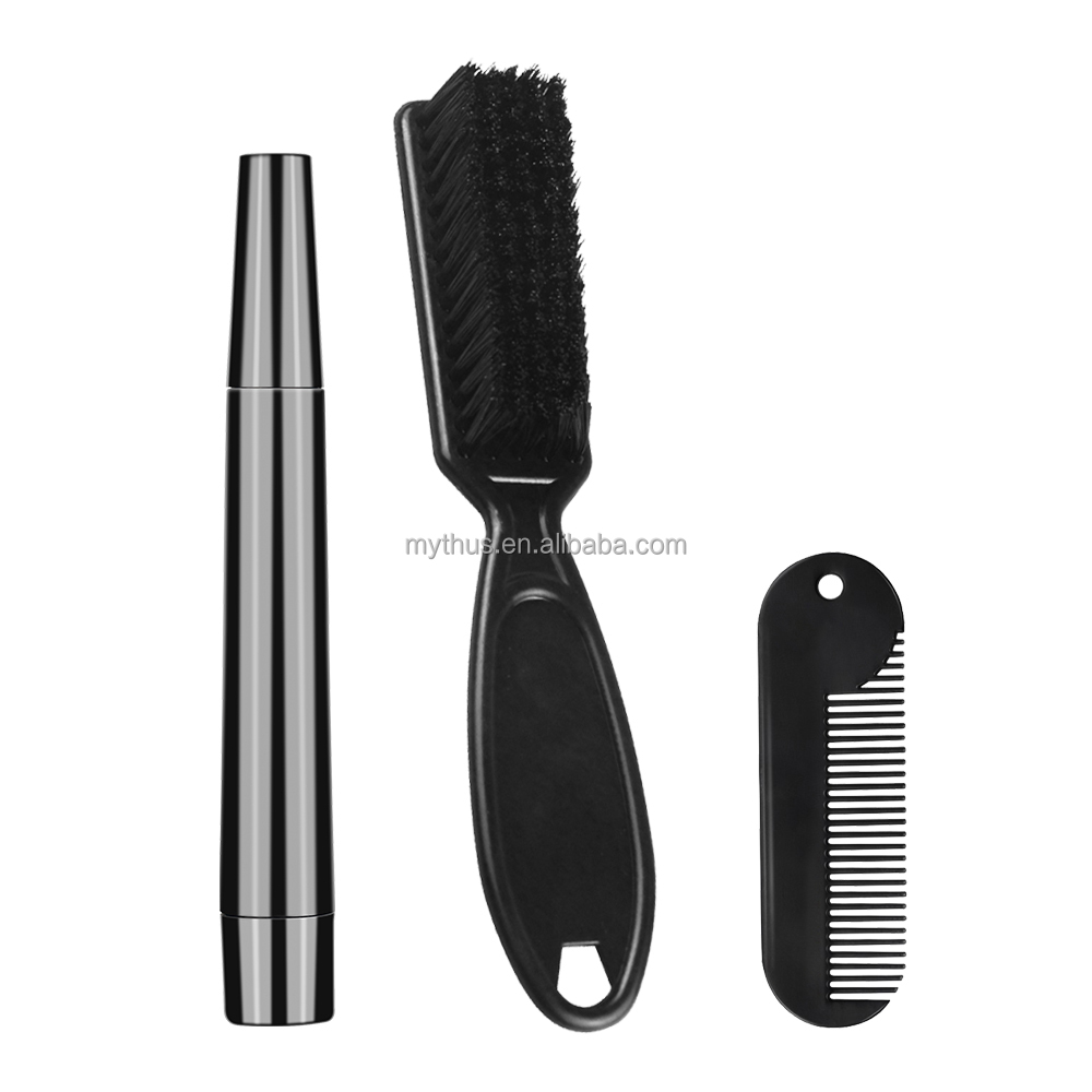 Le noir se fanent brosse + stylo de barbe + ensemble de peigne en métal