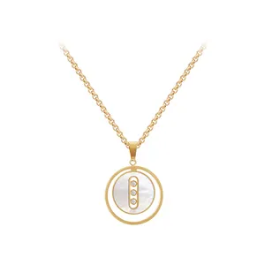 Beads Chain Hollow Round Shell Zircon Pendant Latest 18K Gold Plated Stainless Steel Jewelry For Women Party Necklace P233422