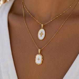 18K Gold Plated Stainless Steel White Shell Cross Pendant <strong>Necklace</strong> Vintage Star <strong>Medallion</strong> Gold Layered <strong>Necklace</strong> Choker Jewelry - Product Image 1