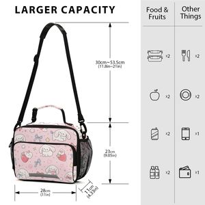 Kawaii Pink Insulated Lunch <b>Bag</b> with Dog Strawberry Pattern 28cm Zipper Closure Casual Cooler <b>Tote</b> for Food Storage - Product Image 1