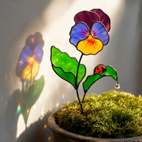Décoration de jardin Art Déco fantaisie en vitrail, motif marguerite et coccinelle, ornement unique pour anniversaire, pour maman, YAPPIE HD-0300, décoration florale pour la maison