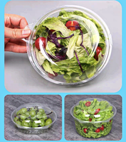 Vente en gros Boîte de bols à salade de fruits ronde en plastique PET réutilisable jetable transparente 20oz 24oz 48oz avec couvercles à emporter