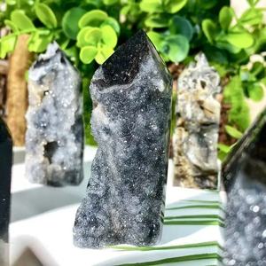 Punta de Torre de Ágata Sphalerita de Cristal Druzy Negro Natural de Alta Calidad, Piedra Semipreciosa para Wicca, Reiki, Boho, DIY y Feng Shui - Product Image 3
